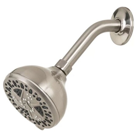 Shower Head, Round, 1.8 Gpm, 6-Spray Function, Plastic, Brushed Nickel, 4-1/4 In Dia, 5.6 In W